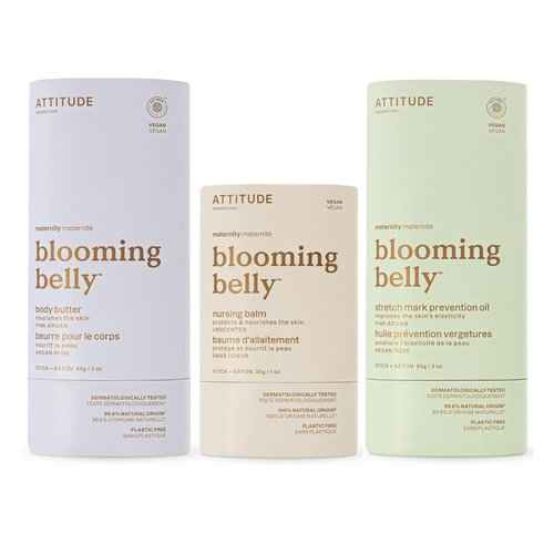 Bundle of ATTITUDE Plastic-Free Body Butter Bar for Pregnant Dry and Stretched Skin,Vegan Maternity Products, Pink Argan + Stretch Mark Prevention Oil Bar, Pink Argan + Nursing Balm Bar, Unscented