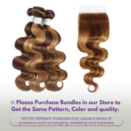 AUROO Highlight Body Wave Closure Honey Blonde Ombre 4x4 Closure Human Hair 18 inch, Transparent Lace Closure Frontal Pre Plucked with Baby Hair Brazilian 12A Unprocessed Virgin Remy 4/27 Wavy Closure