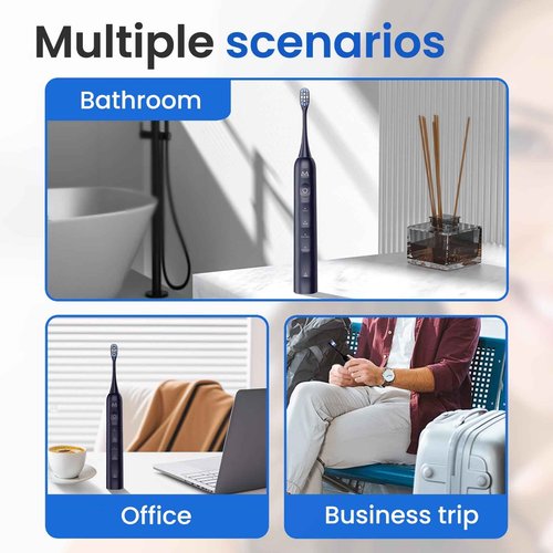 Marlincare Sonic Electric Toothbrush for Adults&Teens - 180 Days Battery Life, Seamless Button&48000RPM Rechargeable Tooth Brush, 4 Replacement Heads for Deep Clean/Smart Timer/4 Brushing Modes/IPX8