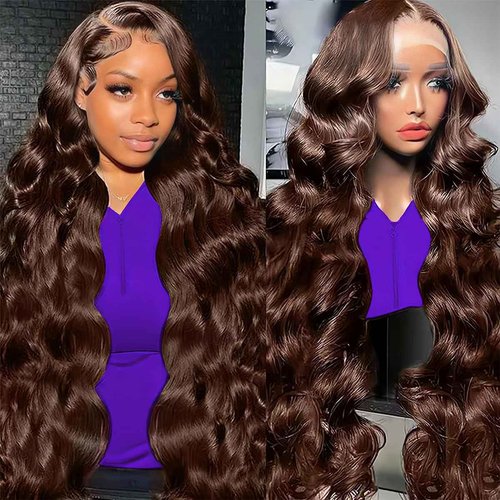 Fusenp 210% Density 13x6 Chocolate Brown Lace Front Wig Human Hair Hd Body Wave Lace Frontal Wigs Human Hair Pre Plucked for Women Brown Wig Lace Frontal Wigs Human Hair (24 Inch)