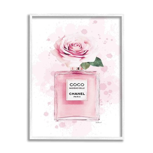 Stupell Industries Pink Flower Perfume Fashion Glam, Design by Amanda Greenwood White Framed Wall Art, 24 x 30