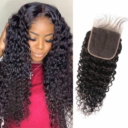 Brazilian Water Wave 5x5 Lace Closure 100% Unprocessed Human Virgin Hair Natural Wave Closure Pre-Plucked Hairline Wet And Wavy Curly Closure With Baby Hair (20inch, 5x5 water wave closure)