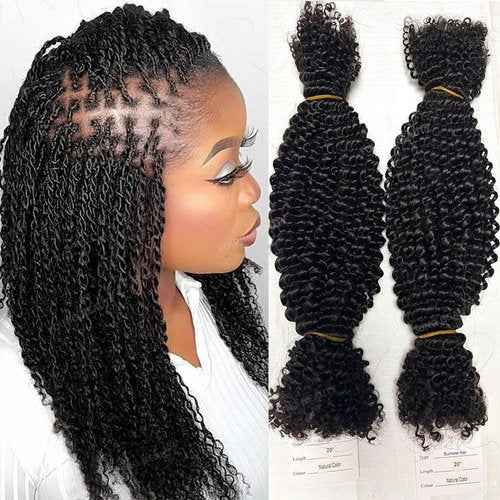 Afro Kinky Curly Bulk Human Hair for Twists/Braids/Permanent Micro Locs Bulk Human Hair Extensions For Braiding 100g/Bundles 20inch Natural Black