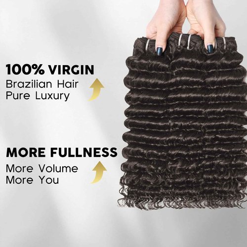 WEQUEEN Deep Wave Human Hair Bundles 16 18 20 Inch 100% 16A Brazilian Hair Long Lasting Deep Wave Bundles for Women