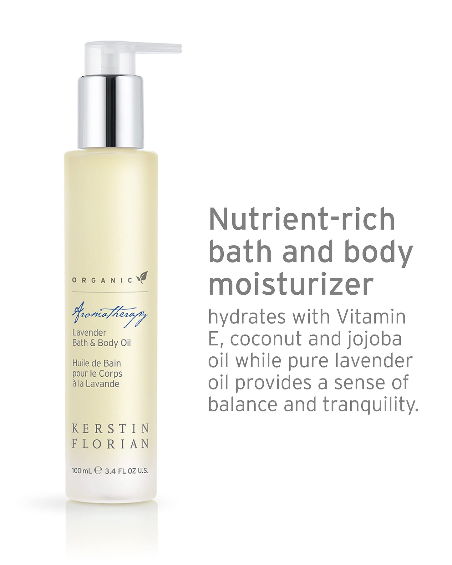 Kerstin Florian Organic Lavender Body Oil | Nutrient-Rich Moisturizer with Vitamin E, Coconut & Jojoba Oils | Natural Essential Oils for Relaxation & Massage | 3.4 fl oz