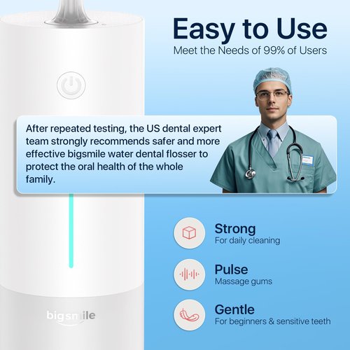 Bigsmile Water Dental Flosser, Portable Cordless, 200ML, Rechargeable, IPX7 Waterproof, Effectively Keep Mouth Clean and Healthy (White)