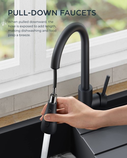 FORIOUS Touchless Kitchen Faucet with Pull Down Sprayer, Black Hands-Free Smart Motion Sensor Sink Faucet Single Handle Contemporary, Suitable for Farmhouse Laundry Camper RV Bar