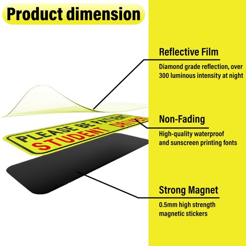 BFXM 4 PCS Student Driver Sticker for Car, Magnetic Student Driver Signs for Car, Please Be Patient Funny Magnetics New Drivers Safety Warning Bumper Sticker Signs