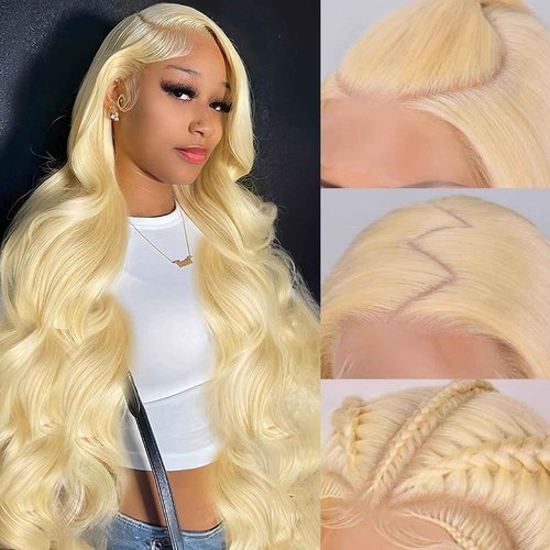 613 Blonde 28 Inch 13X6 HD Lace Front Wigs Human Hair Body Wave 613 Wig Loose Body Wave 13X6 Transparent Lace Frontal Wigs 100% Human Hair Pre Plucked with Baby Hair Daily Wear Wig for Woman