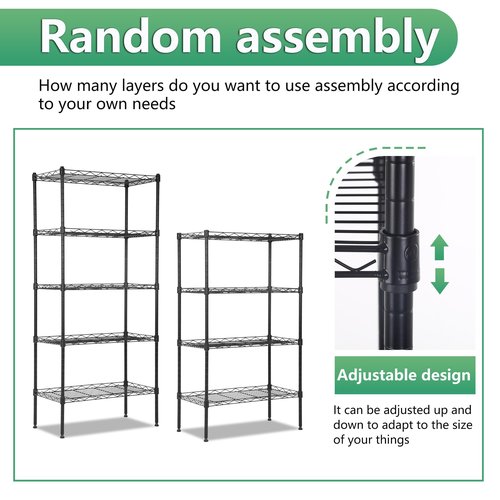 BestOffice | 5-Tier Wire Storage Shelves | 22x12x48 | Black | with Adjustable Racks | Heavy-Duty Metal Shelf, Holds Upto 750 lbs | No-Tool Assembly | Ideal for Home & Garage Shelving