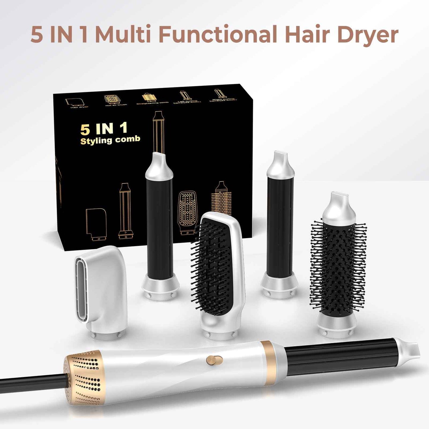 5 in 1 Hair Dryer Brush Set, Blow Dryer Brush with Air Style Wrap Hair Styler, Negative Ionic Magic Style Set, Detachable Air Curler for Volumizer,Straightener,Drying