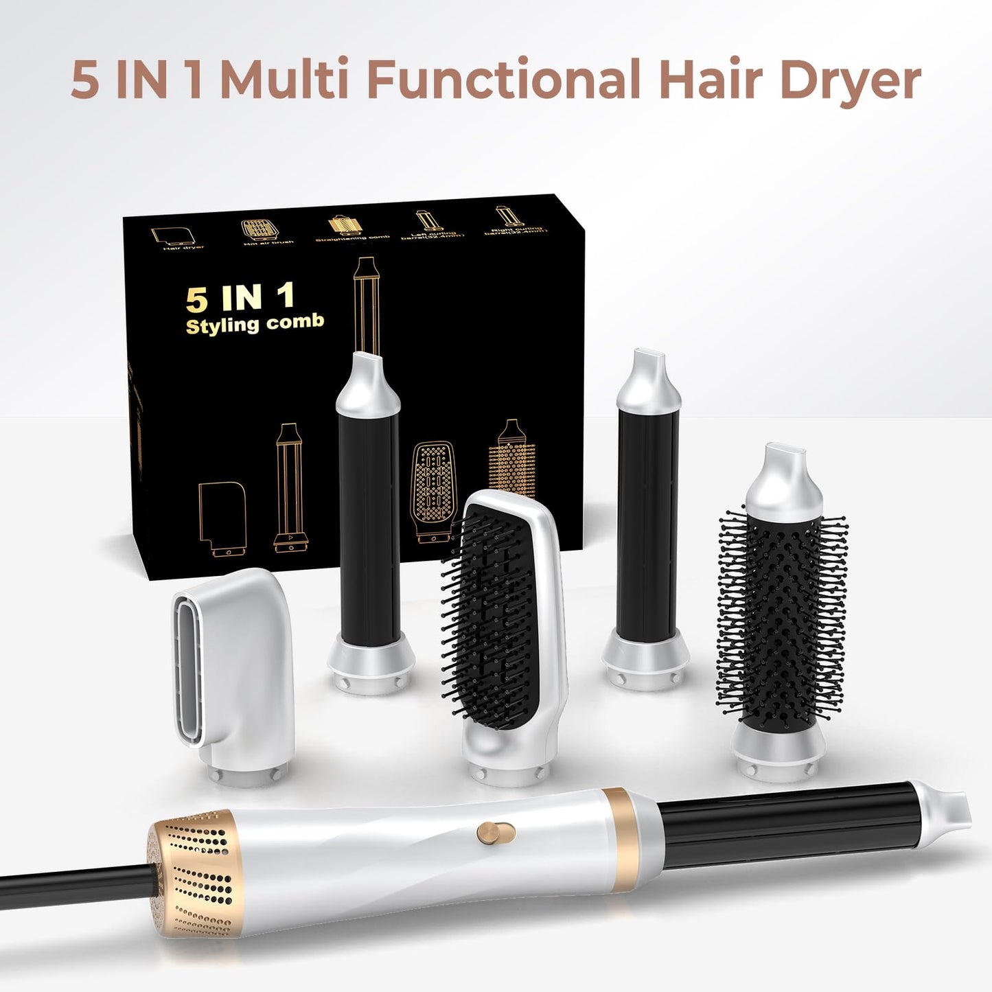 5 in 1 Blow Dryer Brush with Air Style Wrap Hair Styler,Negative Ionic Magic Style Set, Detachable Air Curler for Volumizer,Straightener,Drying