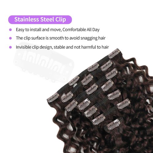 Sassina Natural Wave Clip in Extensions Human Hair Thick Remy Hair Extensions Clip ins Dark Brown Double Weft Brazilian Human Hair Extensions Full Head for Women 7Pcs 120G 22 Inch