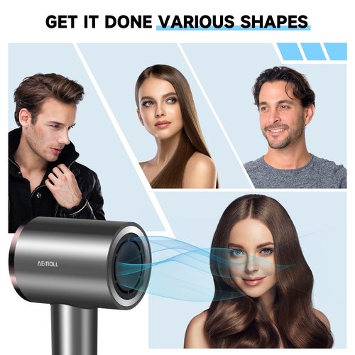 Hair Dryer with Diffuser, 150000RPM Professional High-Speed Negative Ionic Care Blow Dryer, Heat-Control, Fast Drying, Low Noise with Magnetic Diffuser and Nozzle for Women & Men, HD Display (Gray B)