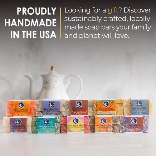 Blue Moon Elise All Natural Soap Bars Variety 10-Pack, Made with Organic Ingredients, Handmade in the USA, Moisturizing and Therapeutic for Face & Body, Sensitive Skin, Men & Women