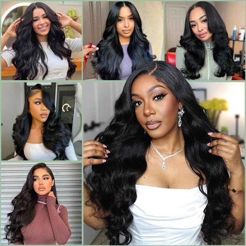 VKVL 32 Inch Body Wave Lace Front Wigs Human Hair Pre Plucked 13x4 HD Lace Frontal Wigs Human Hair 200 Density Glueless Wigs Human Hair with Baby Hair Natural Black
