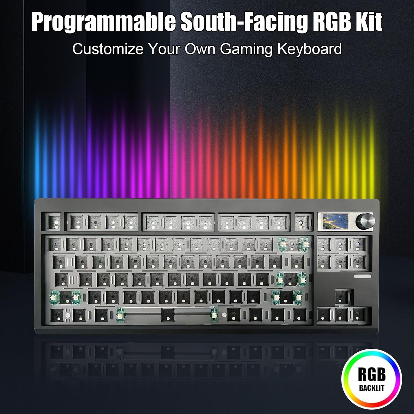 ZMX GMK87 Keyboard Barebones Kit,Gasket Mount Hot Swap PCB Triple Mode BT5.0/2.4G/Type-C Wireless Mechanical Keyboard with Knob VIA-Programmable Custom TFT-Screen RGB DIY Kit(Black)