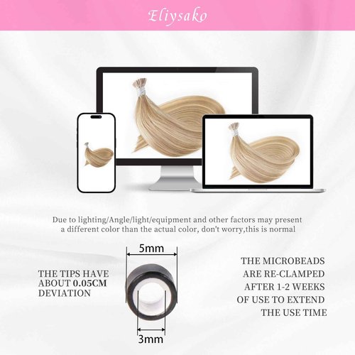 Eliysako I Tip Hair Extensions Human Hair Blonde Itip hair Golden Brown Mix Bleach Blonde 18inch 50g/pack Itip Human Hair Extensions Real Soft Nature Cold Fusion For Women