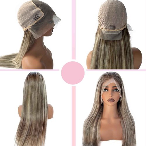 Valiilo 13x6 HD Lace Front Wig Human Hair Balayage Highlight 180% Density 22 Inch Free Part Ombre Brown to Ash Brown Human Hair with 613 Blonde Highlights Wig Pre Plucked
