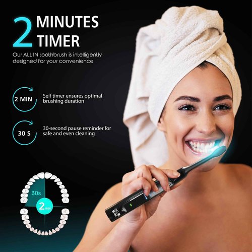 ALL-IN Sonic Rechargeable LED Whitening Toothbrush - Blue & RED LED Light Technology - 4 Advanced Deep Cleaning Modes with a Timer - Adult Toothbrush - BPA Free and PHTHALATES Free