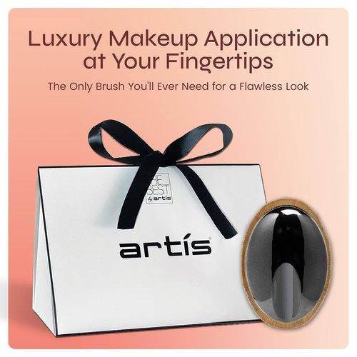 Artis Elite Palm Brush, Mini Palm Brush for Powder Foundation, Self Tanner, Body Makeup, Bronzer & Contour, Ergonomic Dome Shaped Soft CosmeFibre Applicator - Smoke Handle