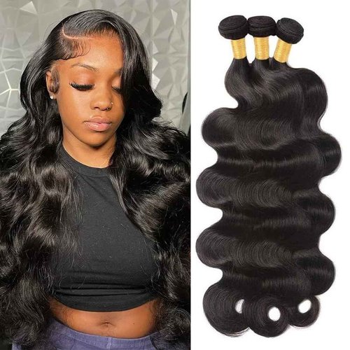 Body Wave Bundles Human Hair 22 24 26 Inch Human Hair Bundle 100% Unprocessed Brazilian Virgin Hair 3 Bundles Human Hair Extensions for Black Women Natural Color
