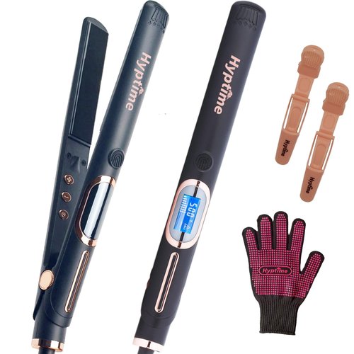 Hyptime Titanium Flat Iron Straightener Digital Display to Accurately Control Temperature, 1 Inch for Thick & Curly Hairs Professional, Dual Voltage 500°F Fast Heating for Black Hair Friendly