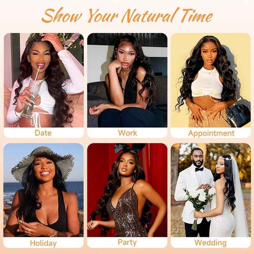 YetFree 32 Inch Body Wave Lace Front Wigs Human Hair Pre Plucked 13x6 HD Lace Frontal Wigs Brazilian Virgin Human Hair 200 Density Glueless Body Wave wig with Baby Hair Natural Black