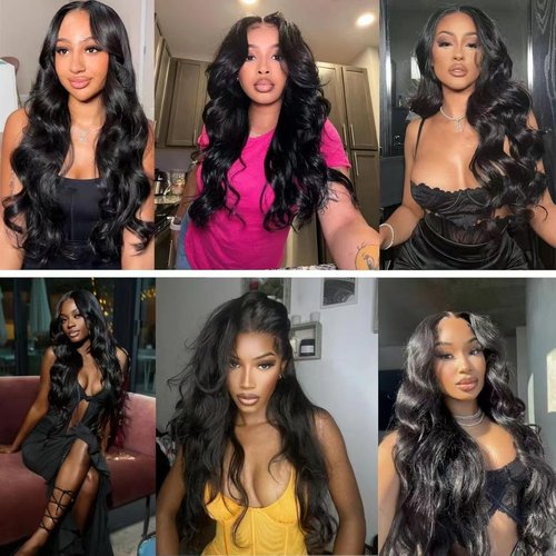 Human Hair Bundles 12 14 16 Inch 12A Body Wave Bundles Human Hair 100% Unprocessed Brazilian Virgin Hair 3 Bundles Double Weft Hair Extensions for Black Women Natural Black
