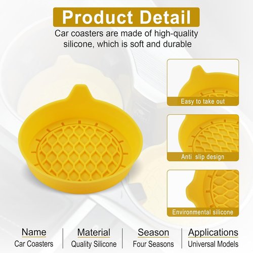 SINGARO Car Cup Holder Coaster, Silicone Cup Holder Insert, Universal Non-Slip Cup Holders, Car Accessories Interior for Women and Man 4 Pack Yellow
