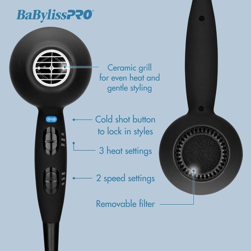 BaBylissPRO Ceramix Xtreme Hair Dryer, 2000-Watt Professional Blow Dryer with Concentrator Nozzle, 6 Heat/Speed Settings, For All Hair Types