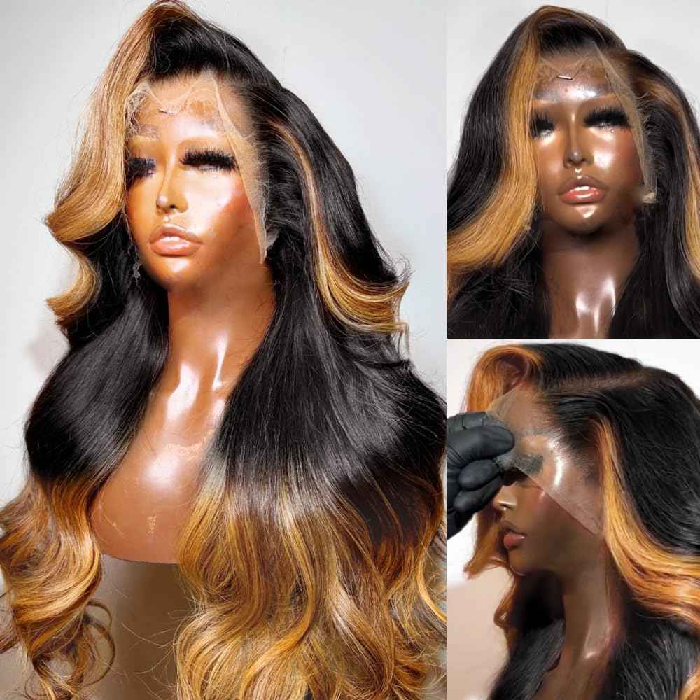 200% Density 13x6 Lace Front Wigs Human Hair Pre Plucked Body Wave HD Transparent Ombre Lace Front Wigs With Baby Hairs Glueless Wigs Human Hair 13x6 Blonde Colored Human Hair Wig For Women 18 Inch