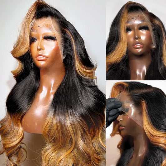 200% Density 13x6 Lace Front Wigs Human Hair Pre Plucked Body Wave HD Transparent Ombre Lace Front Wigs With Baby Hairs Glueless Wigs Human Hair 13x6 Blonde Colored Human Hair Wig For Women 18 Inch