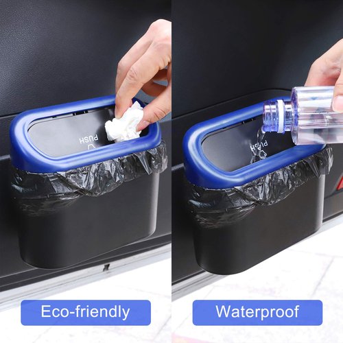 Accmor Car Trash Can with Lid, Vehicle Trash Bin Car Dustbin Garbage Organizer Holder with Trash Bag, Portable Hanging Mini Wastebasket Bin Trash Container for Auto Cars, Home, Office (Blue)