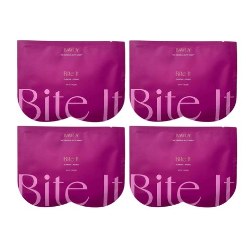 BAWDY Bite It 4 Pack - Plant Based Collagen Butt Mask - Hydrating + Toning Beauty Treatment - 2 Sheets, One for Each Cheek - Clean Beauty for Your Butt (4 Single Use Masks)