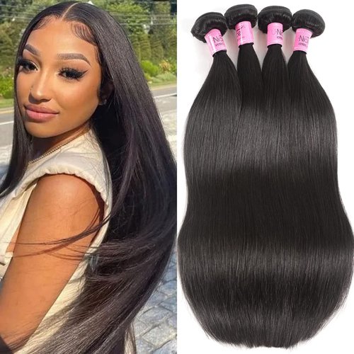 UNICE Hair 10A Malaysian Straight Human Hair 3 Bundles Unprocessed Virgin Human Hair Weave Extensions (8 10 12 inch)