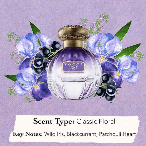 Tocca Women's Eau de Parfum, Maya Fragrance, 1.7oz (50 ml) - Warm Floral, Wild Iris, Blackcurrant, Patchouli Heart - Hand-Finished Bottle