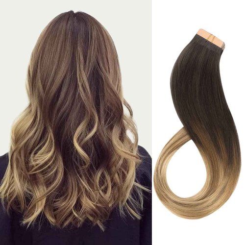 Marat Tape in Hair Extensions, Dark Brown to Dirty Blonde 24 inch 50g Tape in Hair Extensions Real Human Hair Natural Straight Human Hair Tape in Hair Extensions