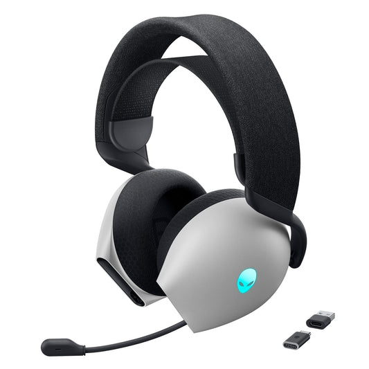 Alienware Tri-Mode Wireless Gaming Headset AW725H - Wired/Wireless, Bluetooth 5.3, Audio Output - 20 Hz, Mini-Phone (3.5mm), Battery Talk Time Up to 55 Hrs (Bluetooth), Lunar Light