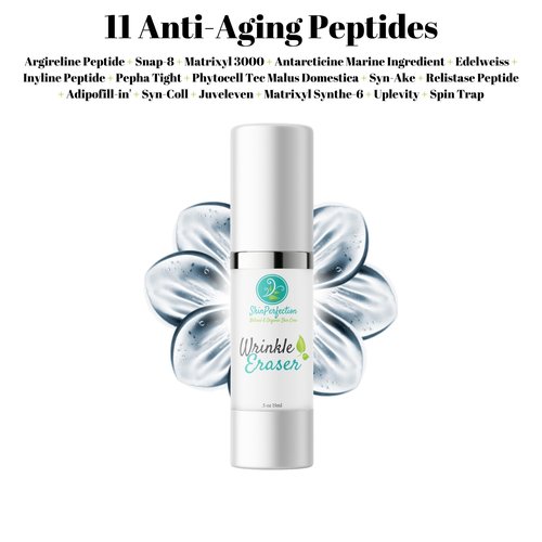 Wrinkle Eraser Supercharged Anti-Aging Peptide Serum Visibly Lifts Firms Hyaluronic Acid Argireline Snap 8 Matrixyl 3000 Edelweiss Inyline Pepha TIght Syn-Ake Juveleven Uplevity Skin Perfection
