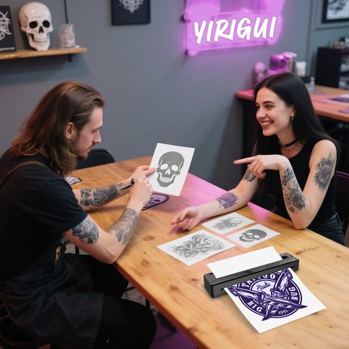 New Tattoo Stencil Printer - Wireless Bluetooth Thermal Kit with 10 Transfer Papers, Fits Custom-Size A4-A8 Width Thermal Paper, Works for Phones/Tablets/PC/Mac, for Artists & Beginners (Black)