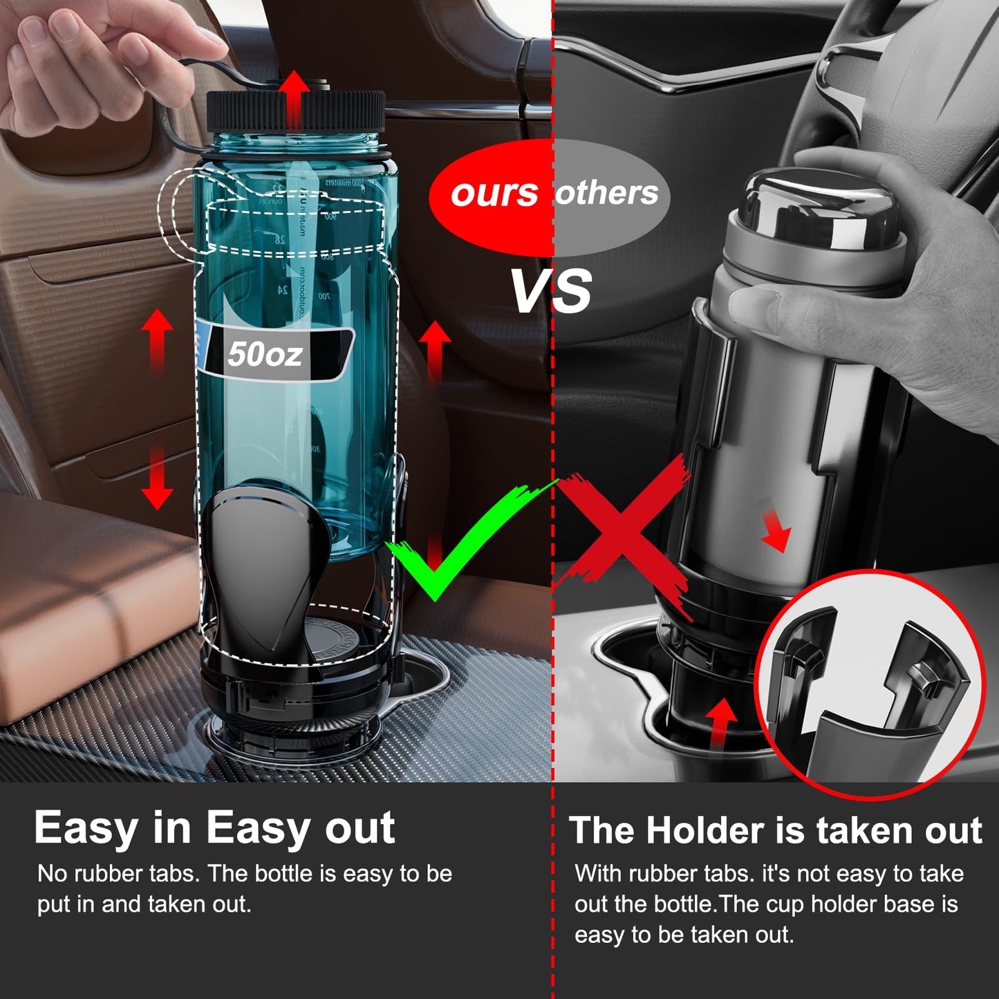 2Pack Car Cup Holder Expander, Cup Holder Extender Adapter with Expandable Arm and Adjustable Base, Compatible with Yeti Ramblers, Hydro Flasks，Stanley, Owala Most Coffee Mugs Bottles & Cups