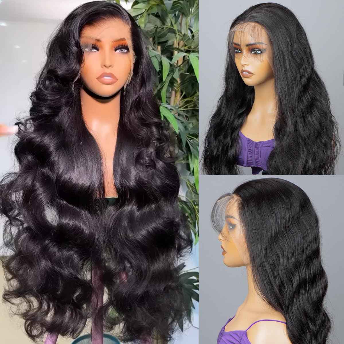 Ghios 13x6 Lace Front Wigs Human Hair Body Wave 26 Inch HD Lace Frontal Wigs Human Hair Body Wave Human Hair Wig for Women 210% Density Pre Plucked with Baby Hair Natural Black