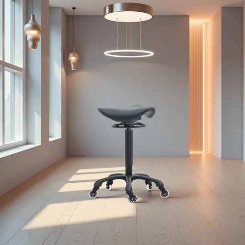 Coczeb Saddle Salon Stool with Wheels, Traditional Chair Substitution Heavy Duty (400LB) Rolling Stool 360° Adjustable Rotation Ergonomic Chair for Dental Clinic,Spa, Bar,Home and Office(Black)