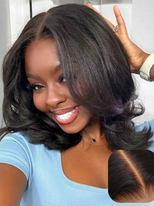 Beauty Forever 7X5 Bye Bye Knots Wear and Go Wig Yaki Straight Pre Cut Lace Bob Wigs Human Hair Lace Closure Wig Pre Plucked, Easy Install No Skill Needed 150% Density 10inch