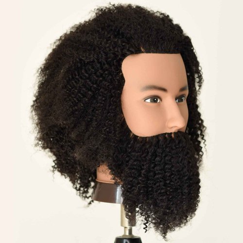 Newshair Male Mannequin Head 8"-10" 100% Human Hair Curly Hair Hairdresser Cosmetology Mannequin Manikin Training Head Hair and Free Clamp Holder