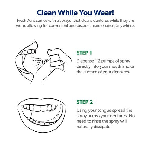 EverSmile FreshDent Denture and Partial Denture Cleaner + Teeth Whitening Spray and Foam– Travel Size Alternative to Cleaning Tablets That Eliminates Bacteria and Fights Bad Breath – 50ml + 10ml (4pk)