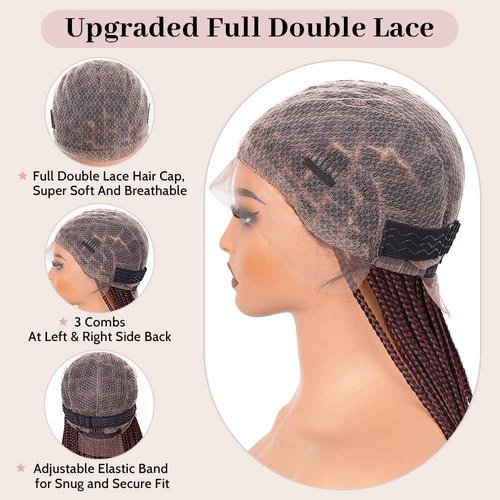 Suntefic Knotless Box Braided Wigs for Black Women Glueless Double Full Lace Front Human Hair Blended Lightweight Hand Braid Wig with Baby Hair (Ombre Burgundy, 30 Inch)