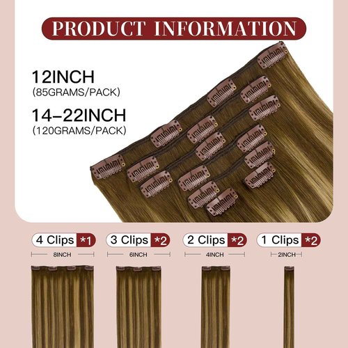 LOVELINE Clip in Hair Extensions Real Human Hair, 100% Remy Human Hair Extensions Clip Ins for Women, 7Pcs 16Inch 120g, Balayage Chocolate Brown to Caramel Blonde