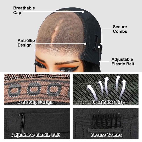 EARLR 32 Inch Glueless Wigs Human Hair Pre Plucked Pre Cut 7x5 Straight Lace Front Wigs Human Hair 200% Density Black Ready to Wear Glueless Wig for Women